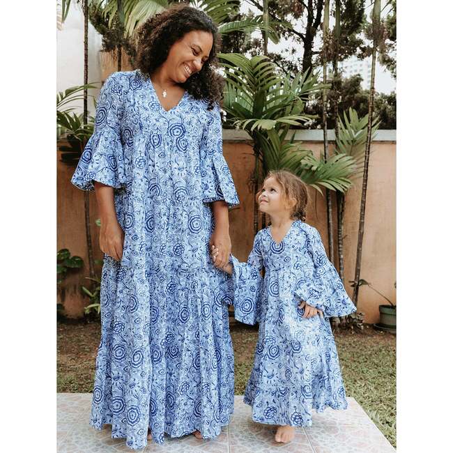 Block Printed Women's Dress - Blue Floral - Dresses - 4