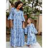 Block Printed Women's Dress - Blue Floral - Dresses - 4