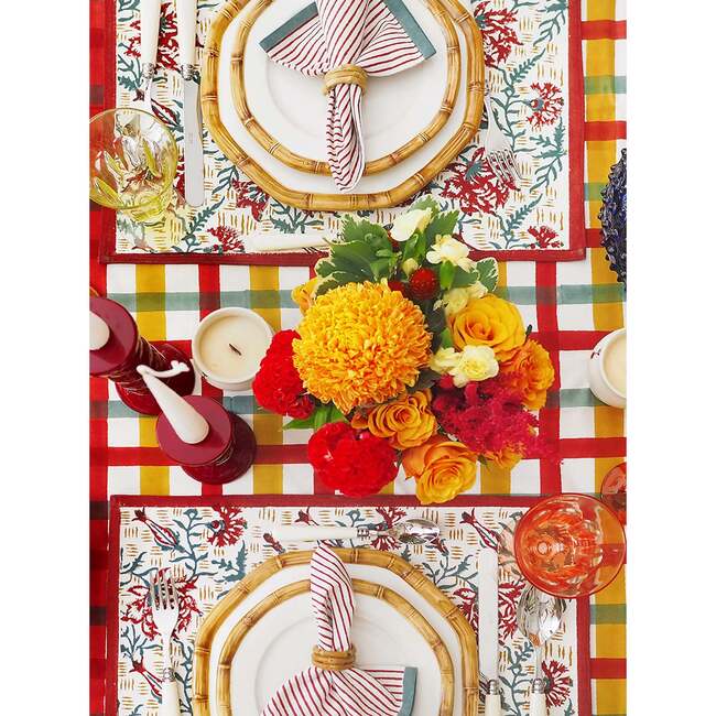 Block-Printed Table Cloth, Colaba Red - Party - 4