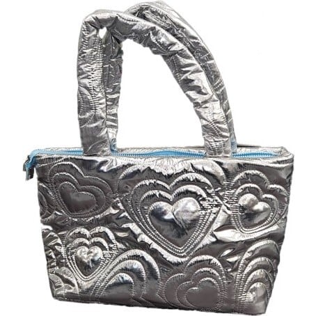 SILVER SHINING HEART PUFFY OVERNIGHT BAG