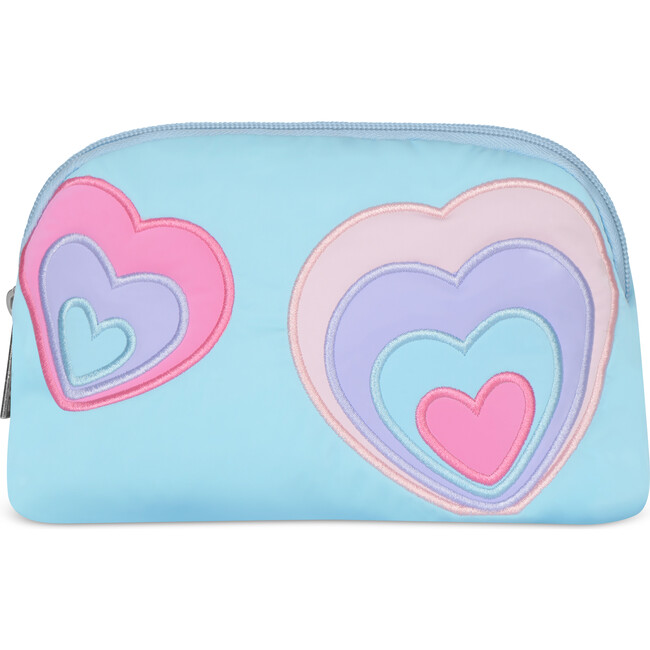 Happy Hearts Oval Cosmetic Bag, Blue - Bags - 1