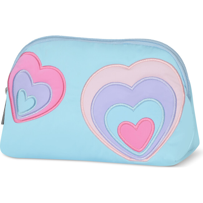 Happy Hearts Oval Cosmetic Bag, Blue - Bags - 3