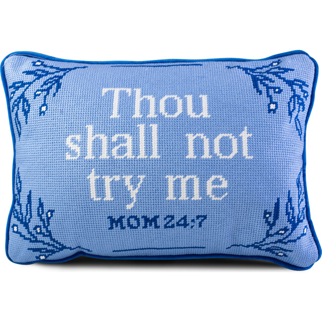 Try Me Needlepoint Pillow, Blue & White