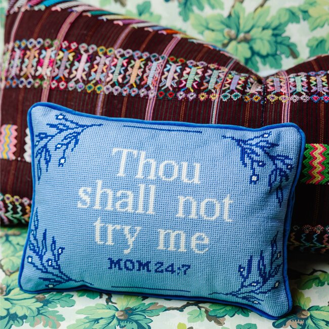 Try Me Needlepoint Pillow, Blue & White