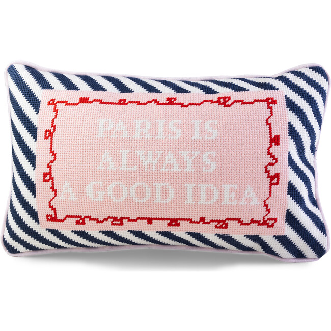 Paris Needlepoint Pillow, Ivory, Black, White