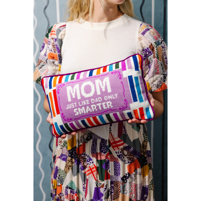 Mom Rules Needlepoint Pillow, Purple & White