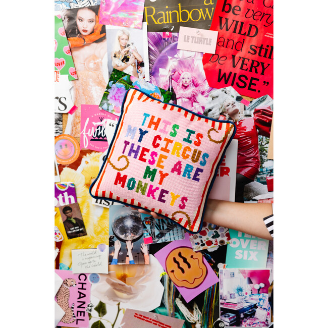 My Circus Needlepoint Pillow, Pink, Dark blue - Decorative Pillows - 5