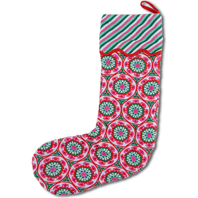Suzani Stocking, Green, Pink