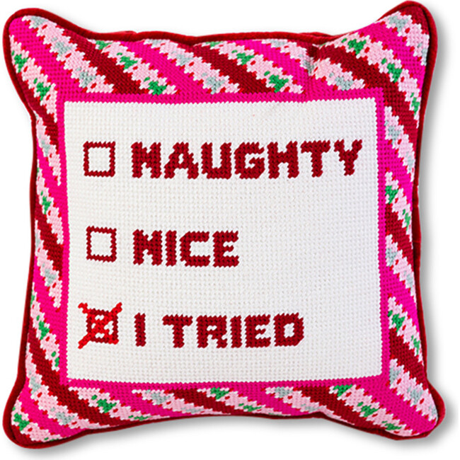 I Tried Needlepoint Pillow, Pink, Red
