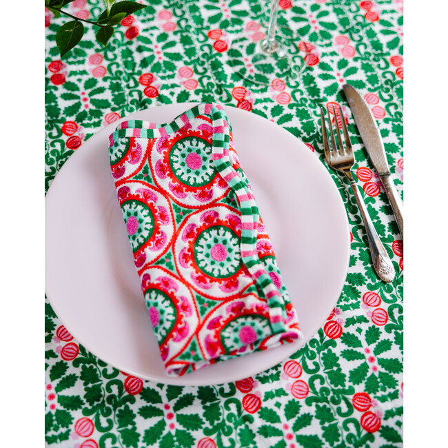 Pomegranate Round Tablecloth, Green & Pink
