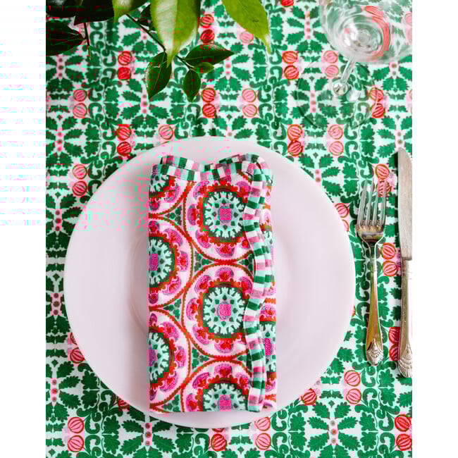 Suzani Napkins Set of 4, Green, Pink - Tabletop - 4