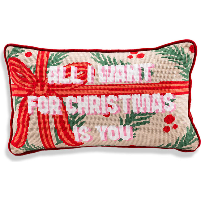All I Want Needlepoint Pillow, Red, Beige, Green
