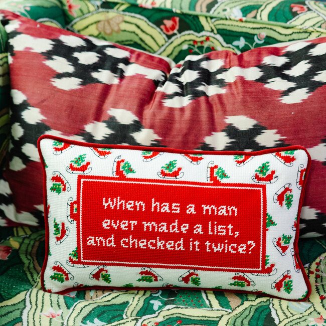 Check it Twice Needlepoint Pillow, Red, White