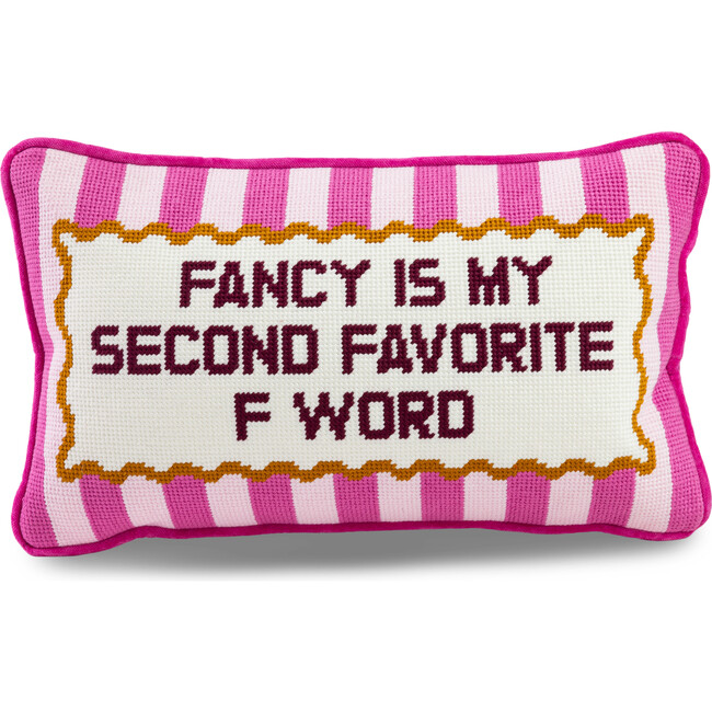 Fancy Needlepoint Pillow, White, Pink