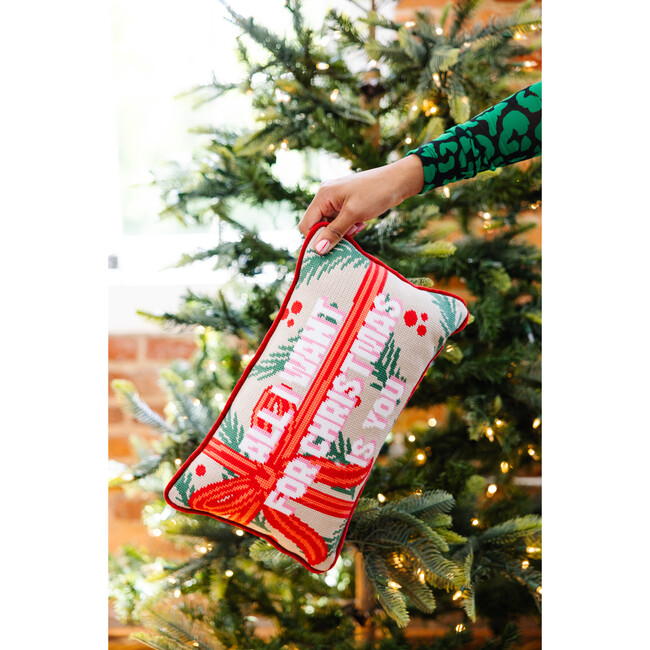 All I Want Needlepoint Pillow, Red, Beige, Green - Decorative Pillows - 3