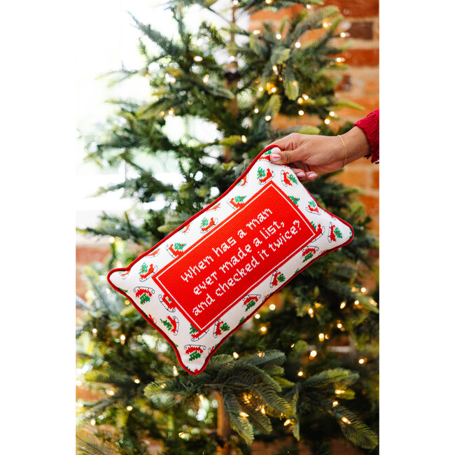 Check it Twice Needlepoint Pillow, Red, White - Decorative Pillows - 4