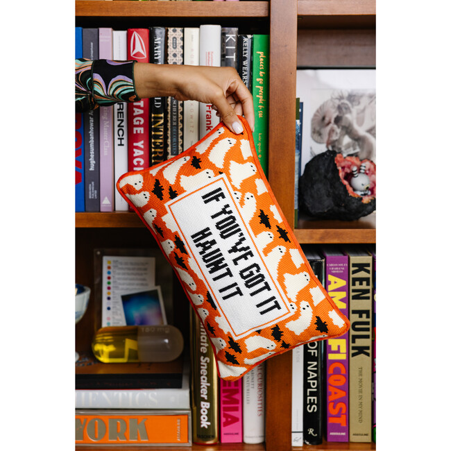 Haunt It Needlepoint Pillow, Orange, White - Decorative Pillows - 3