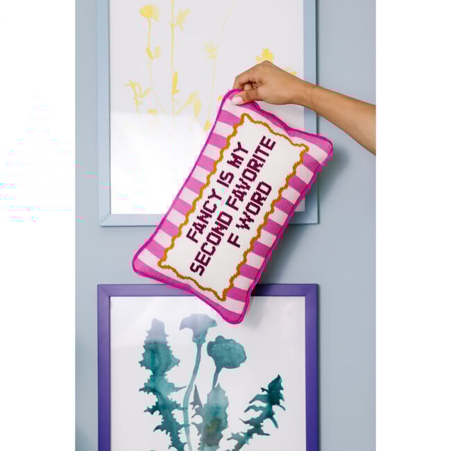 Fancy Needlepoint Pillow, White, Pink - Decorative Pillows - 3