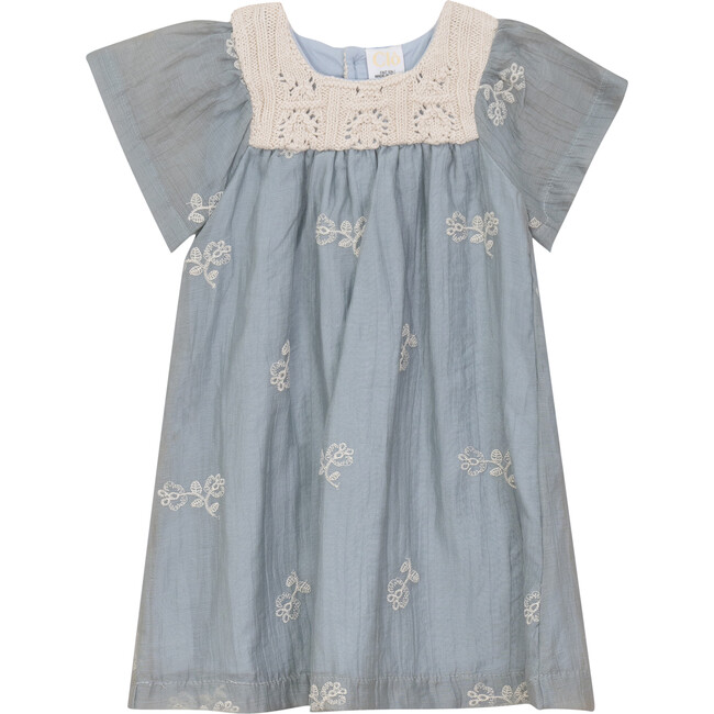 Flower Embroidered Dress Blue