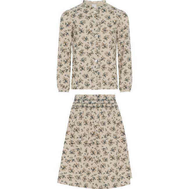 Flower Print Lace Skirt Set Cream