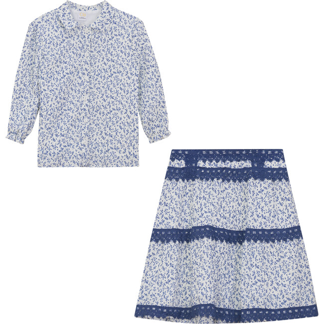 Leaf Printed 2Pc Set White/Blue Floral