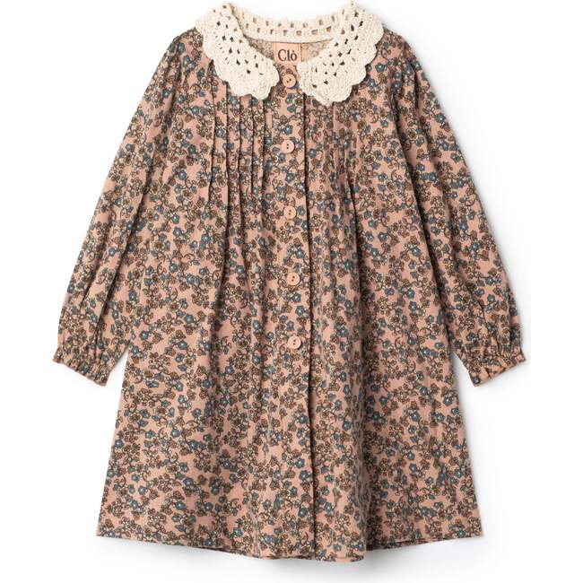 Printed Crochet Collar Dress Pink Floral
