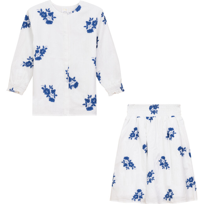 Flower Embroidered 2Pc Set Royal