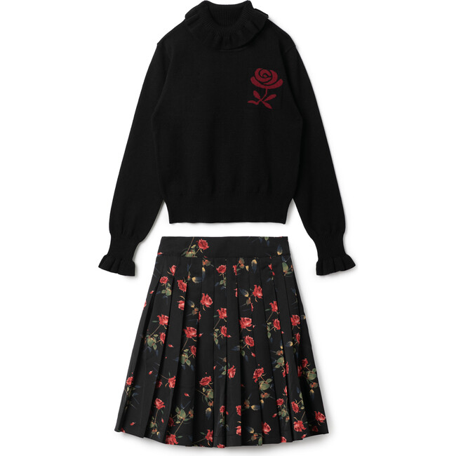 Woven Print Knit Set Black