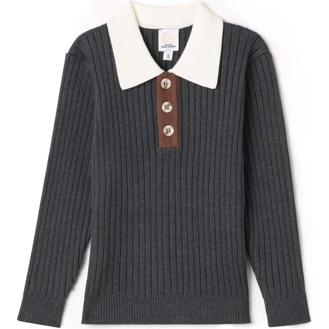 Multi Polo Rib Sweater Charcoal Mix