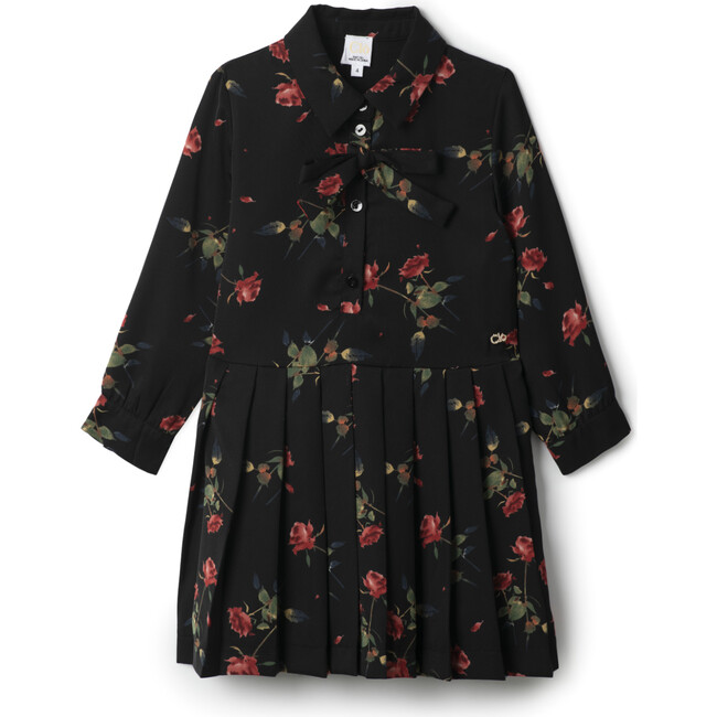 Woven Rose Print Dress Black