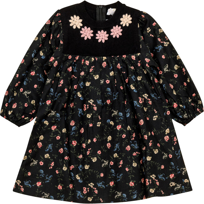 Flower Print Embroidered Dress Black