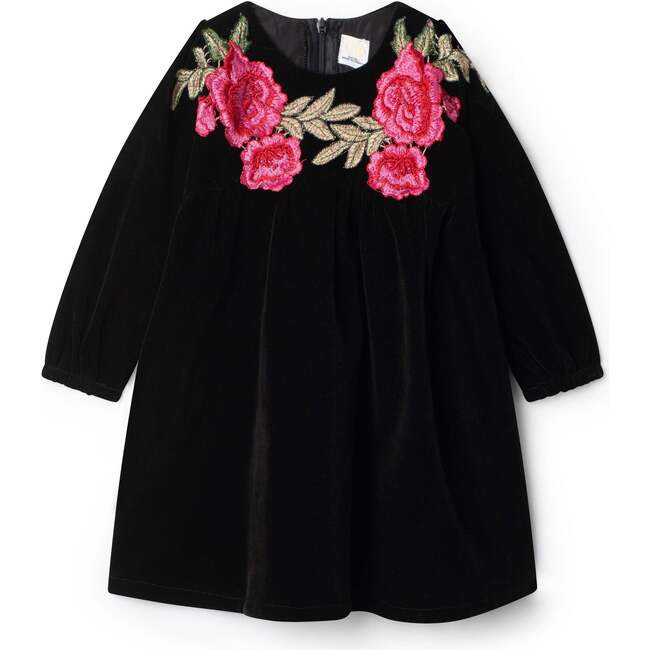 Velour Floral Print Dress Black