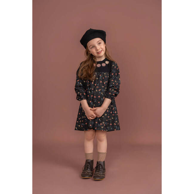 Flower Print Embroidered Dress Black