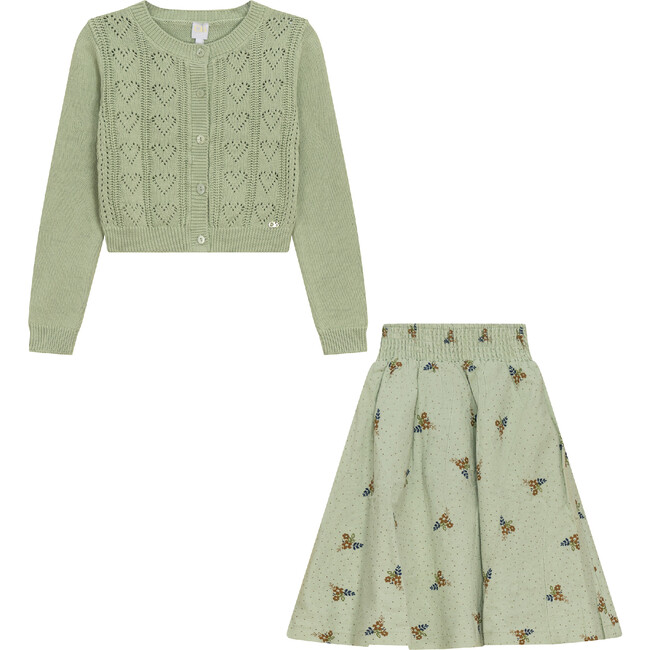 Woven Flower Print 2Pc Set Mint