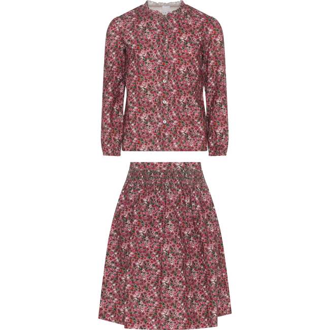 Flower Print Lace Skirt Set Grey