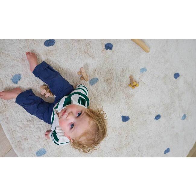 Dotted Washable Organic Cotton Rug, Blue