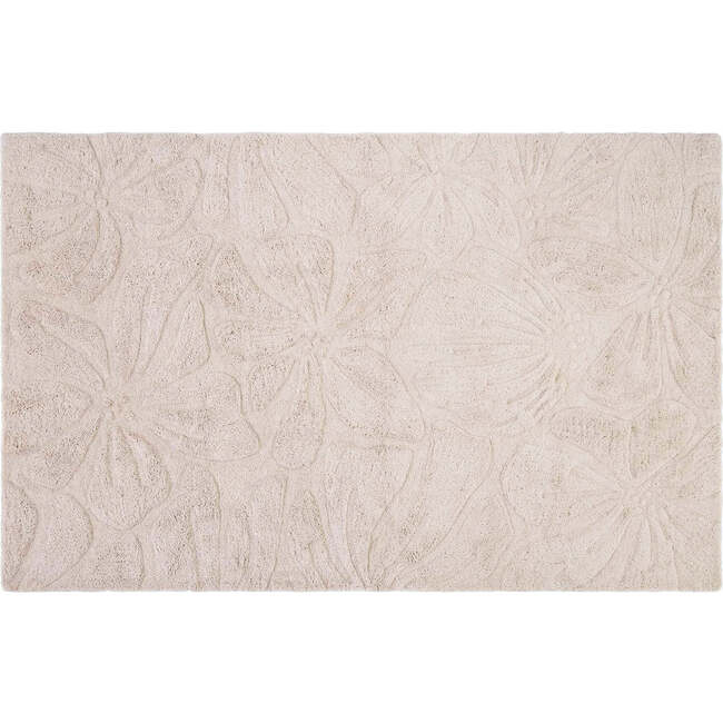 Floral Field Washable Wool Area Rug, Cream