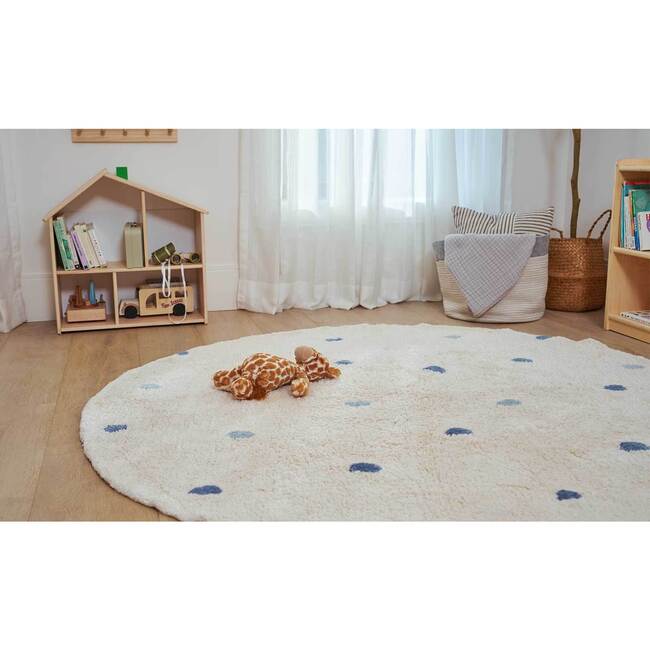 Dotted Washable Organic Cotton Rug, Blue - Rugs - 3