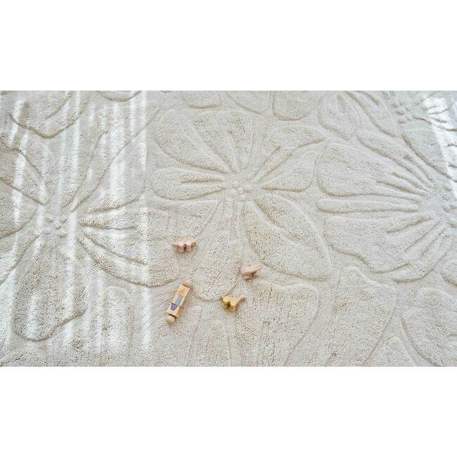 Floral Field Washable Wool Area Rug, Cream