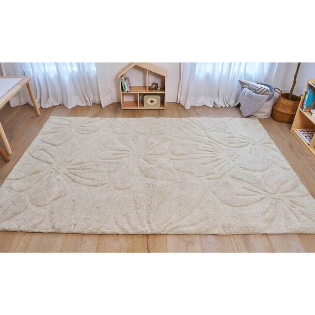 Floral Field Washable Wool Area Rug, Cream - Rugs - 3