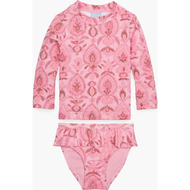 The Baby Ariel Rashguard Set, Pink Palm Ikat