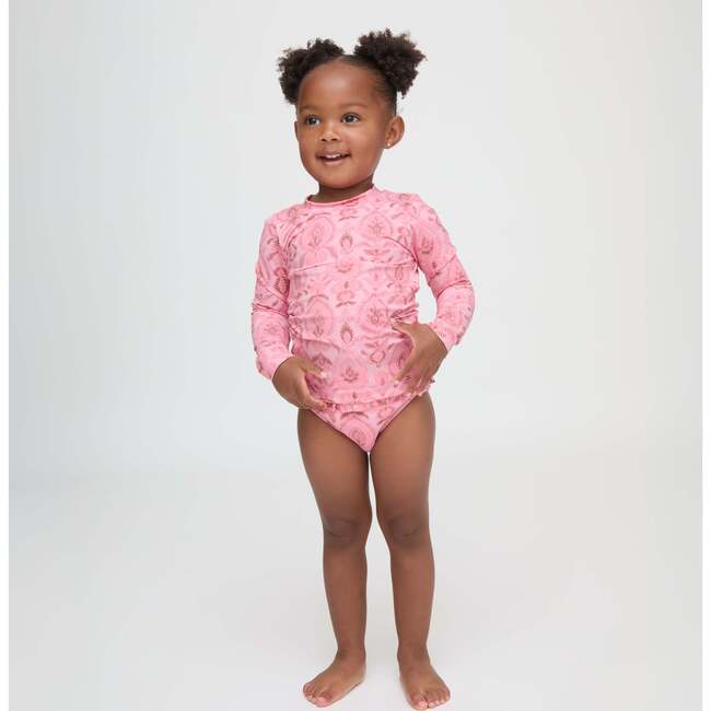 The Tiny Ariel Rashguard Set, Pink Palm Ikat