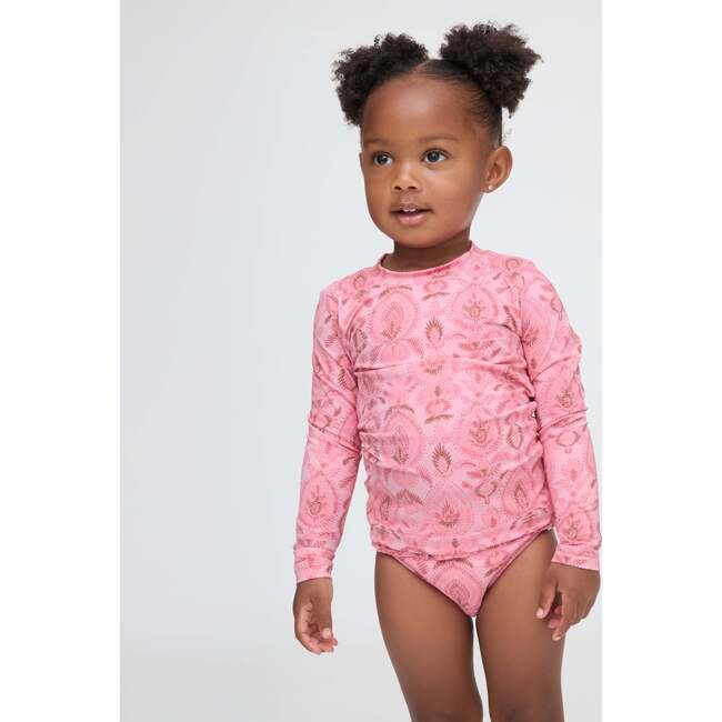 The Tiny Ariel Rashguard Set, Pink Palm Ikat - Two Pieces - 3
