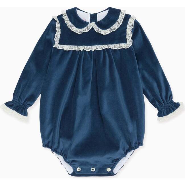 Blue Azura Velvet Baby Girl Romper