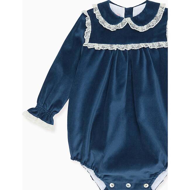 Blue Azura Velvet Baby Girl Romper - Rompers - 3
