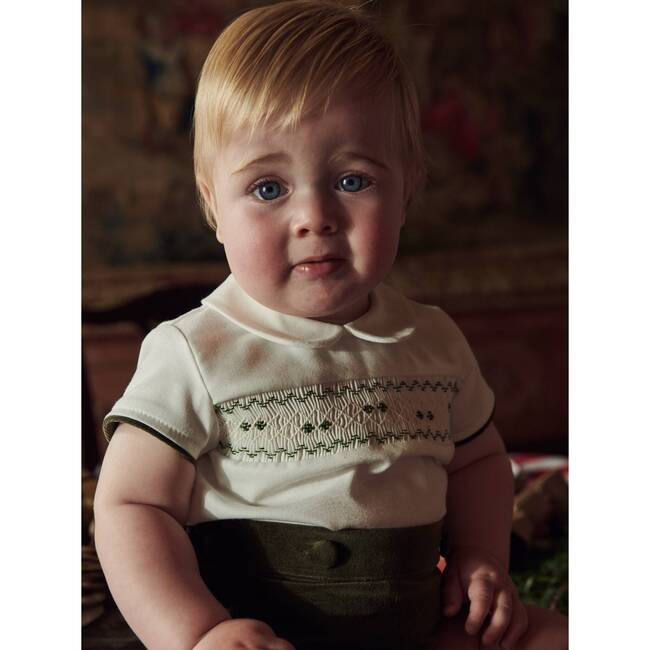 Green Bautista Velvet Baby Boy Hand-Smocked Set