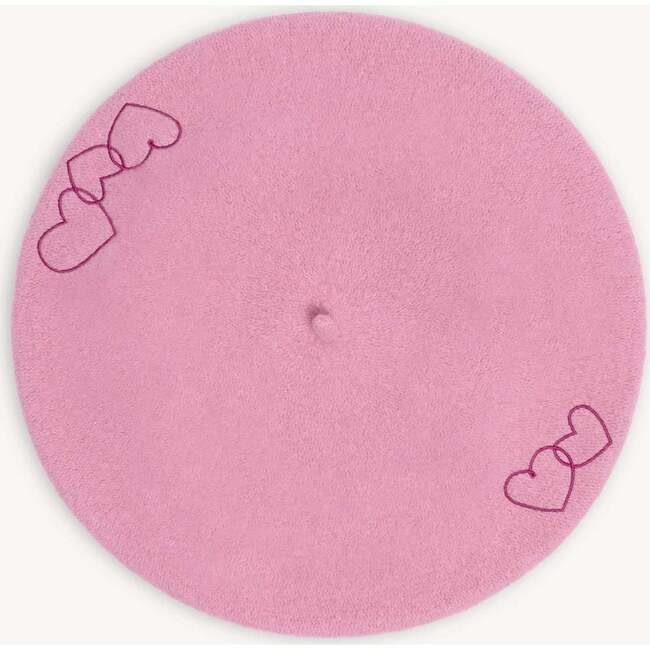 Children's Woolen Beret, Pink Hearts