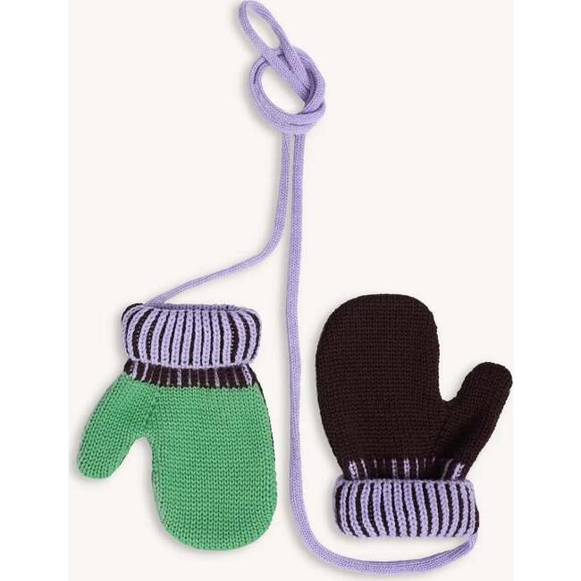 Children's Merino Wool Mittens, Green & Brown