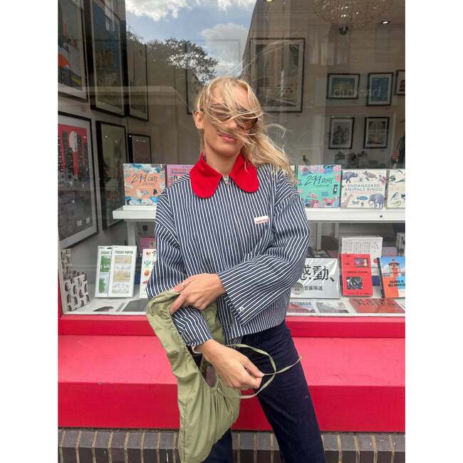 Women's Denim Jacket, Wave Stripes