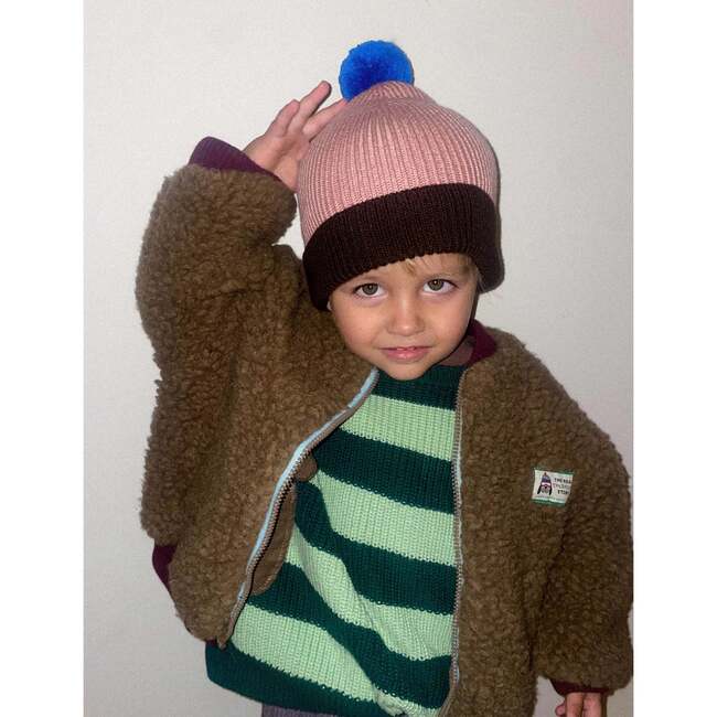 Children's Merino Wool Beanie, Mauve & Brown - Hats - 3